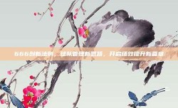 666创新法则，球队管理新思路，开启绩效提升新篇章